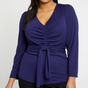 Eloquii Gathered Front Tie Waist Top (long-sleeve)
